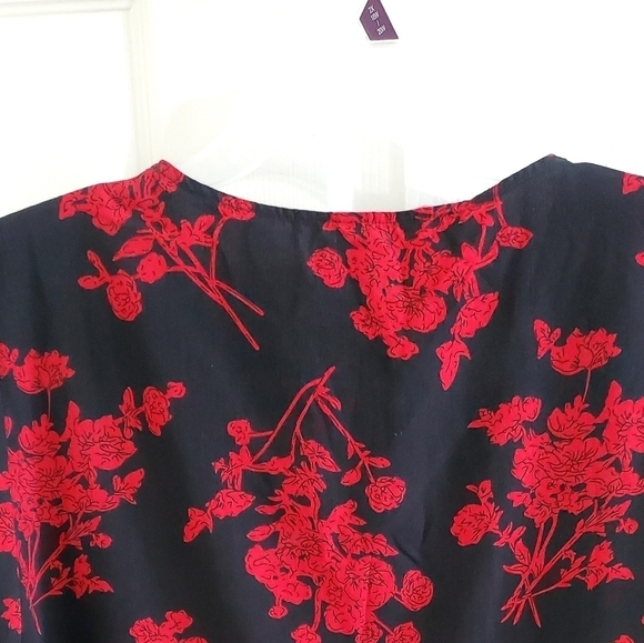 Women floral print blouse long sleeves black& red pop over‎ - Picture 4 of 10